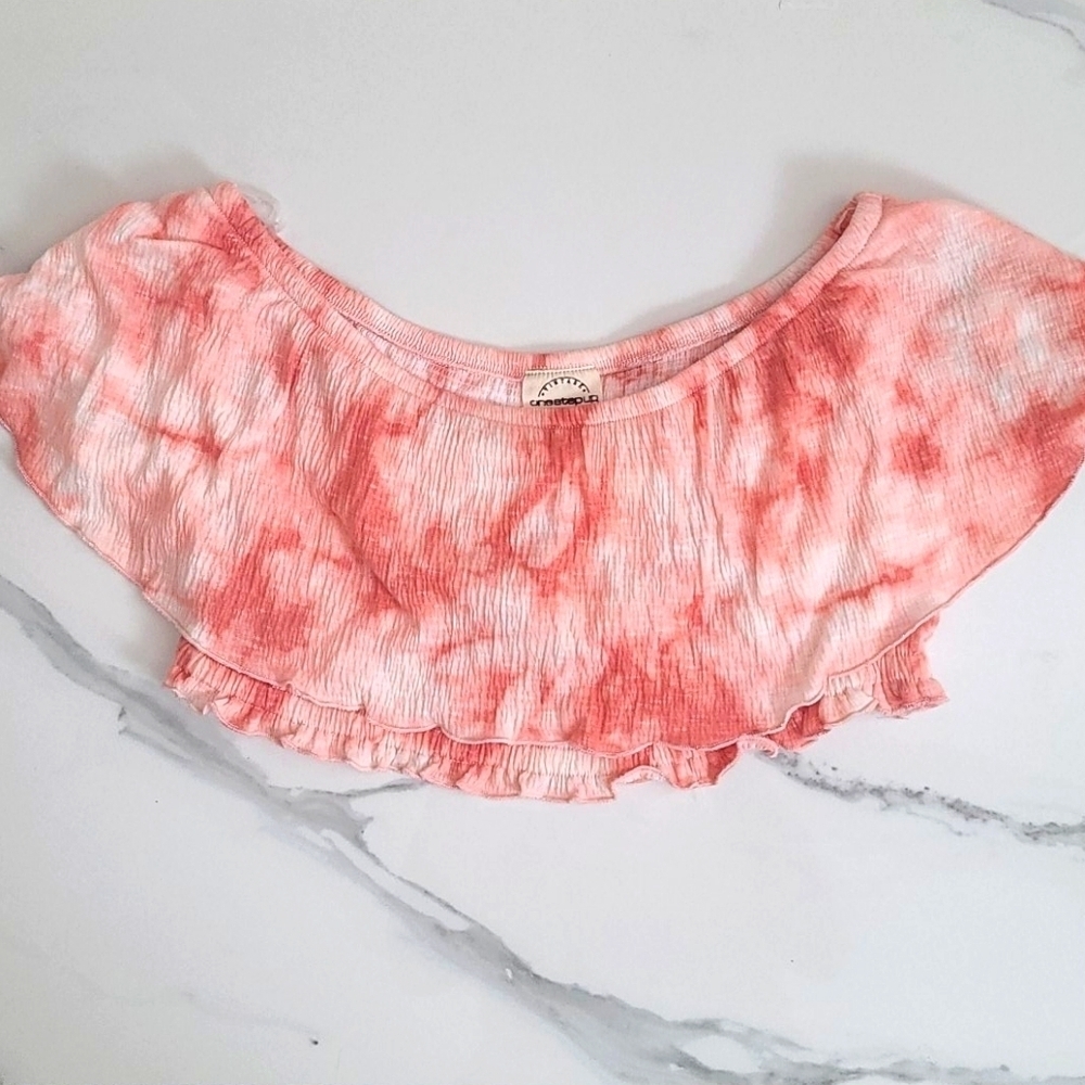 Tie-Dye Coral Shoulder Crop Top by Francesca's NWT
